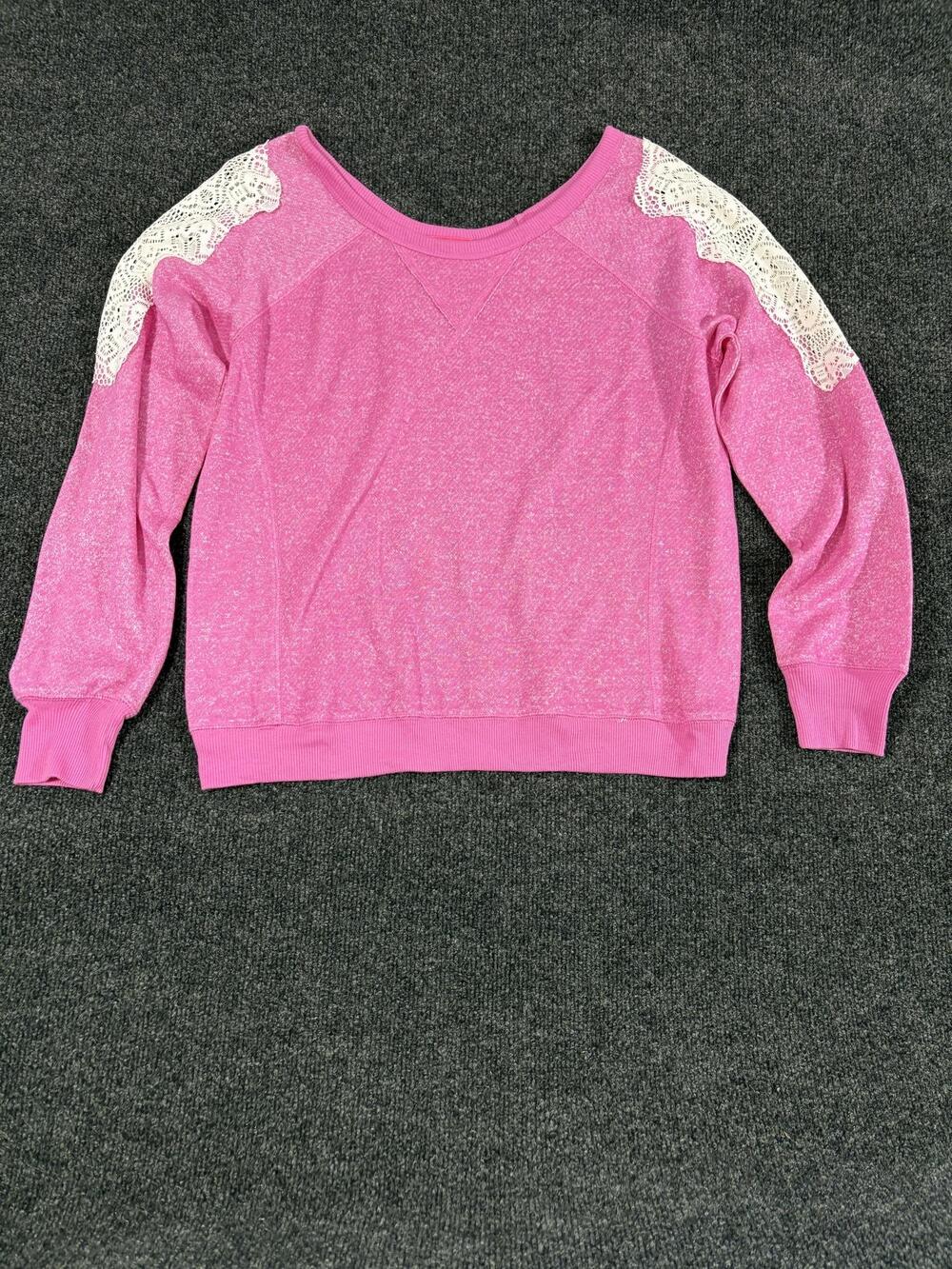 Mix & Co. Shirt Womens M Pink Lace Shoulder Raglan Long Sleeve Knit Top